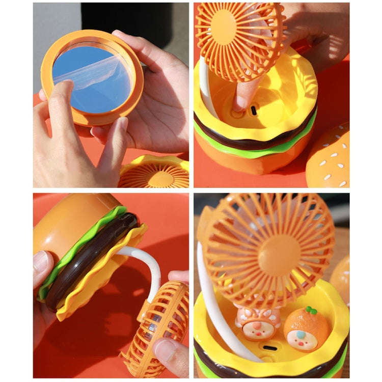 Hamburger Shaped Mini Desktop Fan with Cosmetic Mirror(Pink)
