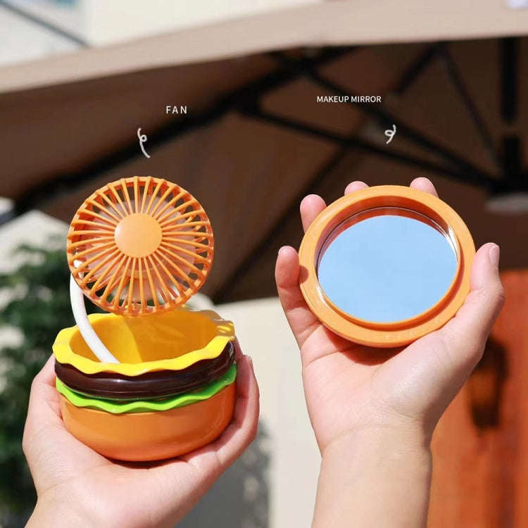 Hamburger Shaped Mini Desktop Fan with Cosmetic Mirror(Pink)