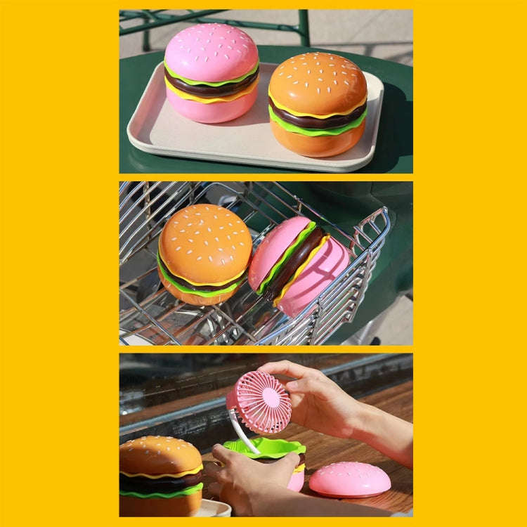 Hamburger Shaped Mini Desktop Fan with Cosmetic Mirror(Pink)