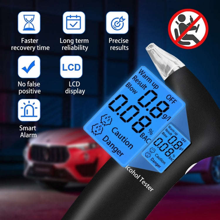 LCD Detector Backlight Light Breath Alcohol Tester, Specification: With 4 Mouthpieces Box