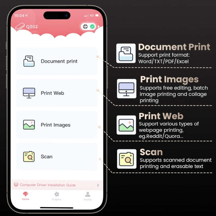 Phomemo Q302 300dpi Wifi Wireless Bluetooth Thermal Printer Support Multi-Size Thermal Paper