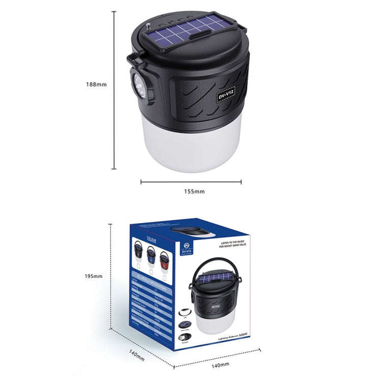 DV-V12 Outdoor Solar Camping Light FM Card Bluetooth Speaker(Black)