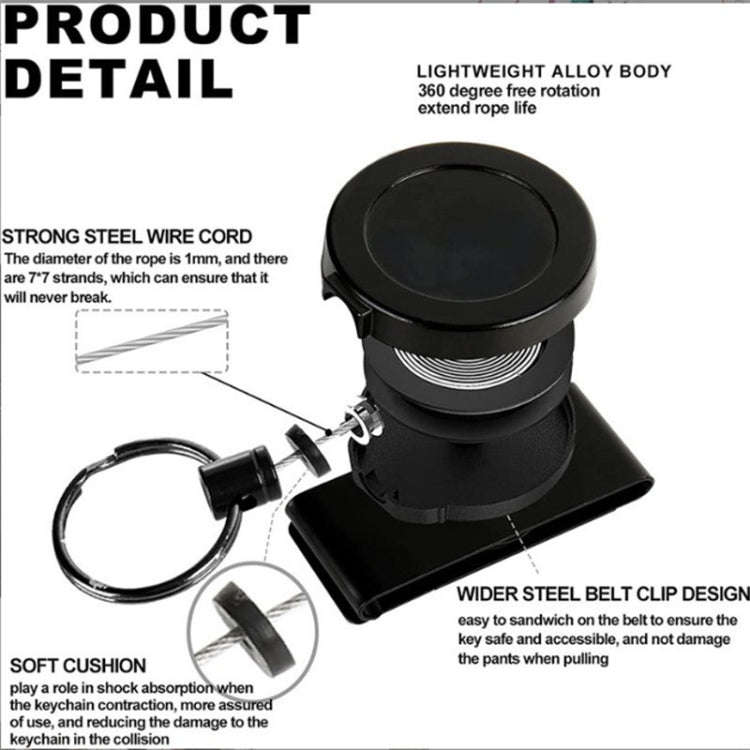 Metal Material 360 Degree Rotatable Heavy Duty Retractable Keychain with Belt Clip