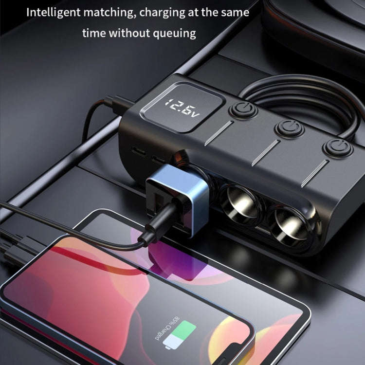 120W Digital Display Cigarette Lighter Car Fast Charging Charger(Black)