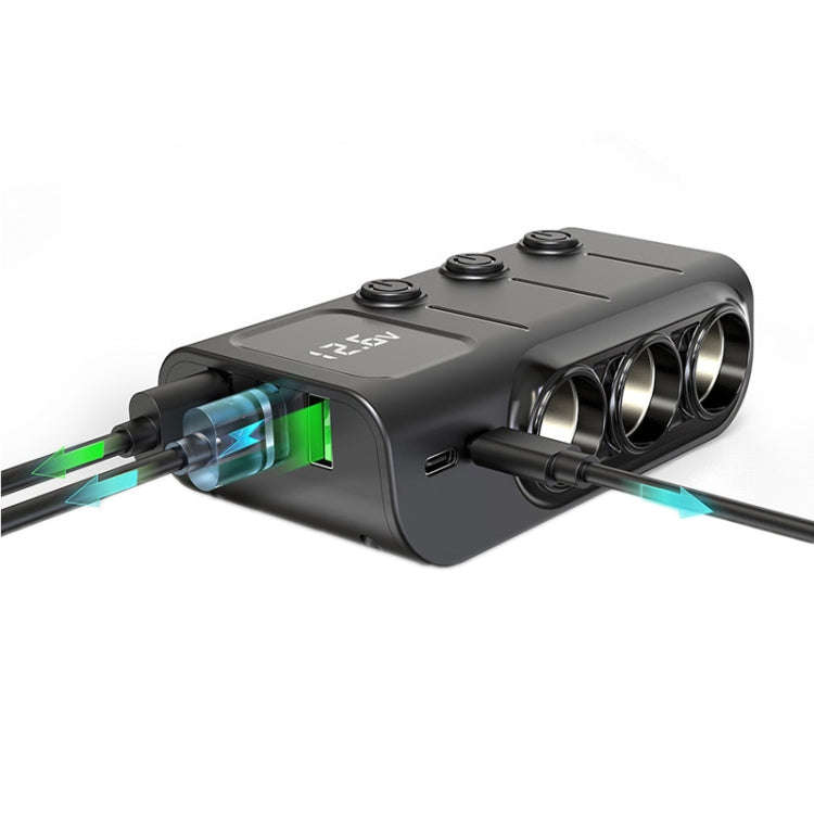 120W Digital Display Cigarette Lighter Car Fast Charging Charger(Black)
