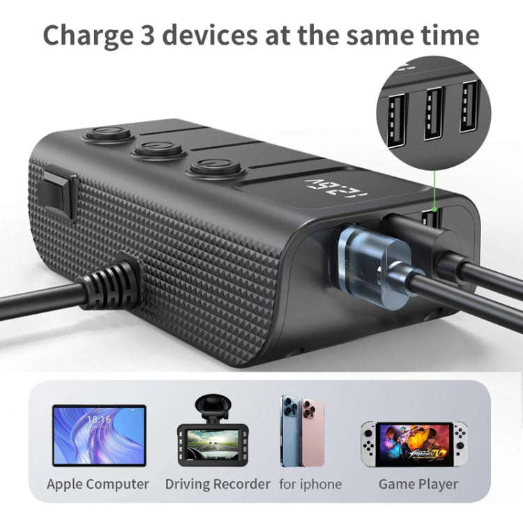 120W Digital Display Cigarette Lighter Car Fast Charging Charger(Black)