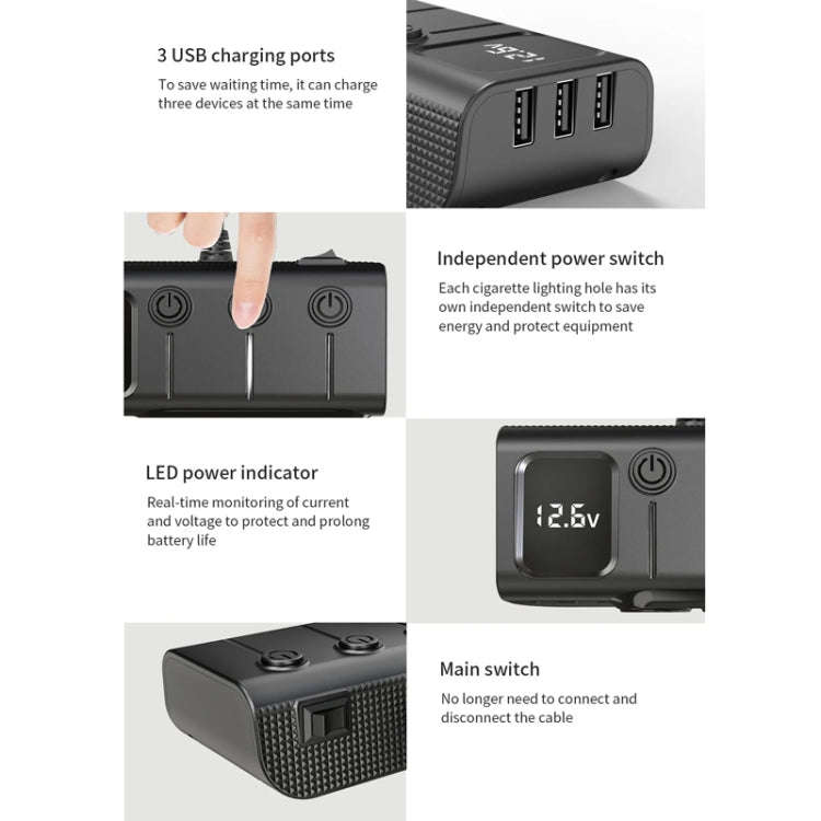 120W Digital Display Cigarette Lighter Car Fast Charging Charger(Black)