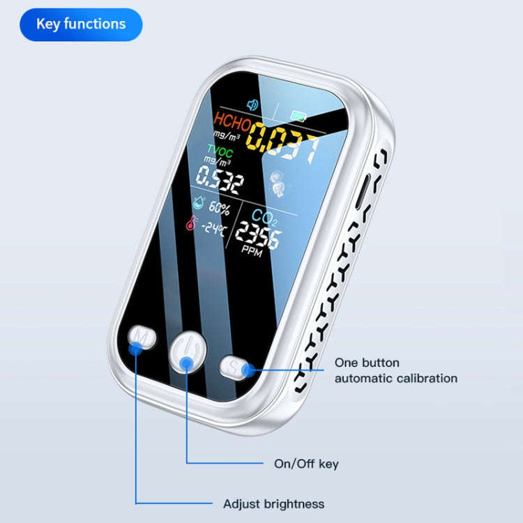 5 In 1  Air Quality Monitor TVOC HCHO CO2 Detector Temperature Humidity Tester(White)