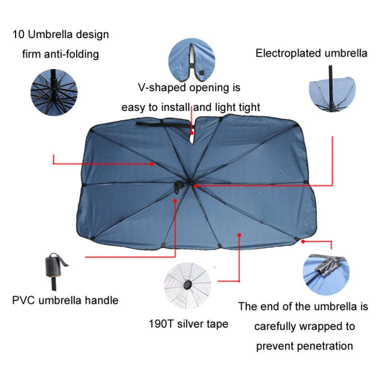 140x79cm Car Front Gear Opening Style Insulated Sun Protection Parasol(Blue Base Cloth)