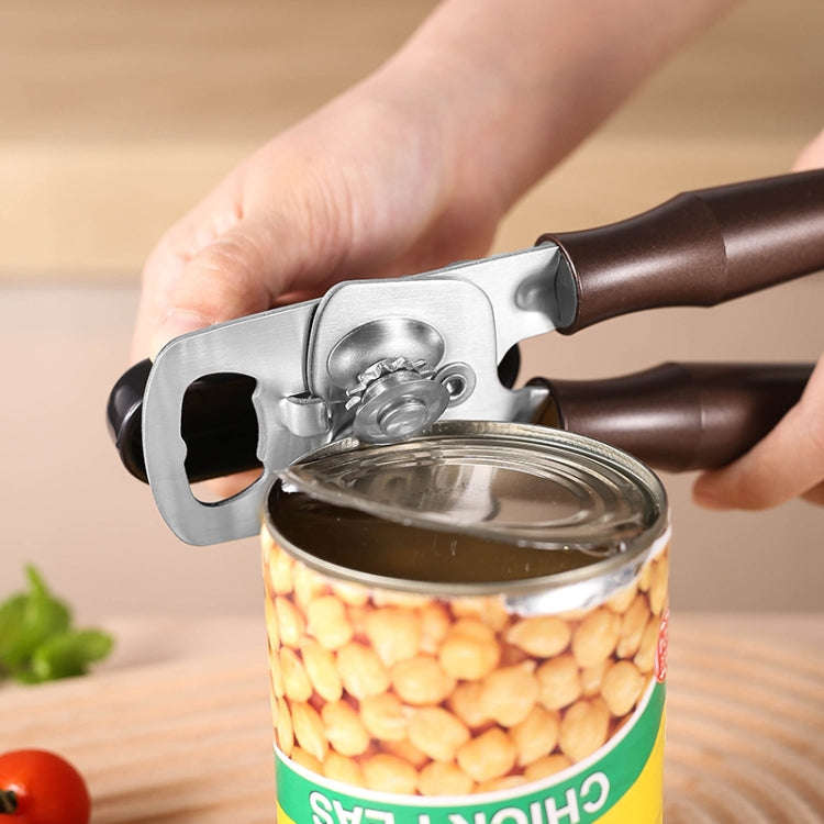 Stainless Steel Can Opener Multifunctional Kitchen Bottle Opener, Style: Wood Handle