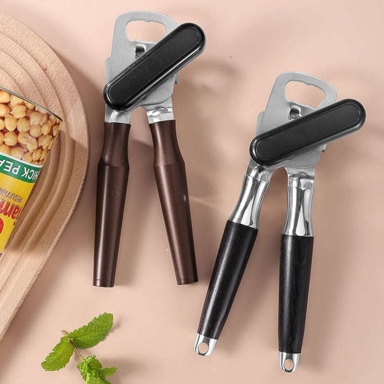 Stainless Steel Can Opener Multifunctional Kitchen Bottle Opener, Style: Wood Handle