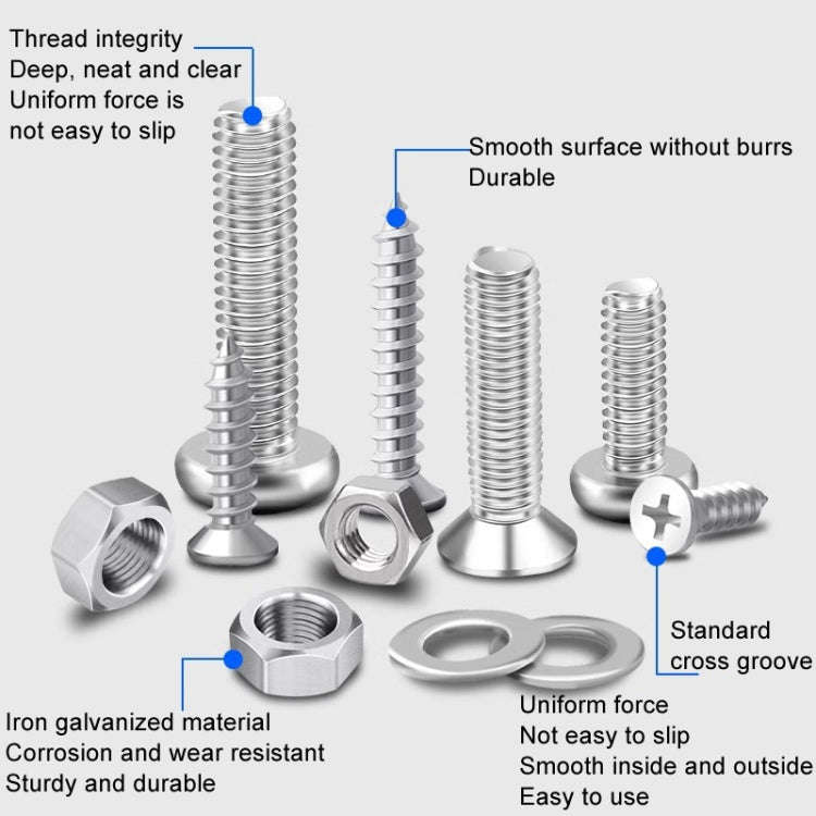 Set F 11 Types 15 Cells Screws Nuts Washers Self-Tapping Screws Set