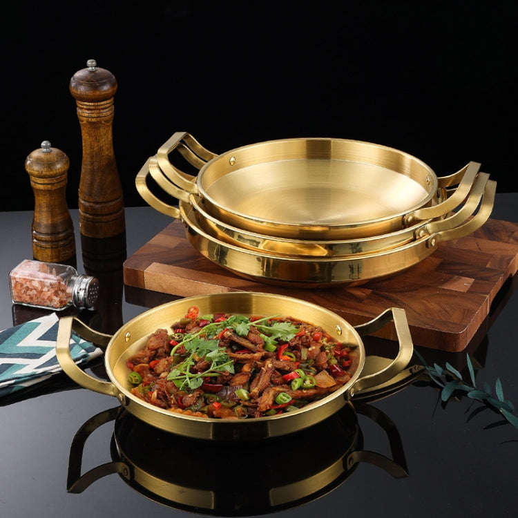 Thickened Stainless Steel Double Ears Pan Seafood Rice Pan Fried Chicken Tray, Size: 26cm Golden