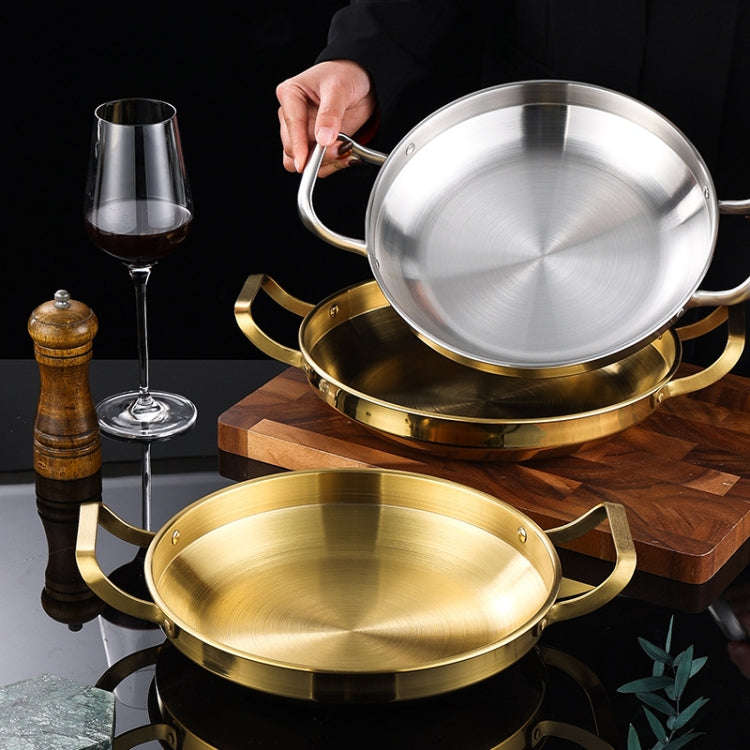 Thickened Stainless Steel Double Ears Pan Seafood Rice Pan Fried Chicken Tray, Size: 24cm Golden
