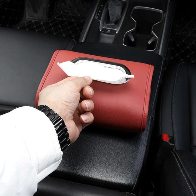 Auto Armrest Tissue Box Car Seat Back Hanging Napkin Pack Cover(Wine Red)