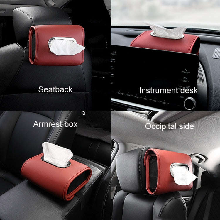 Auto Armrest Tissue Box Car Seat Back Hanging Napkin Pack Cover(Wine Red)
