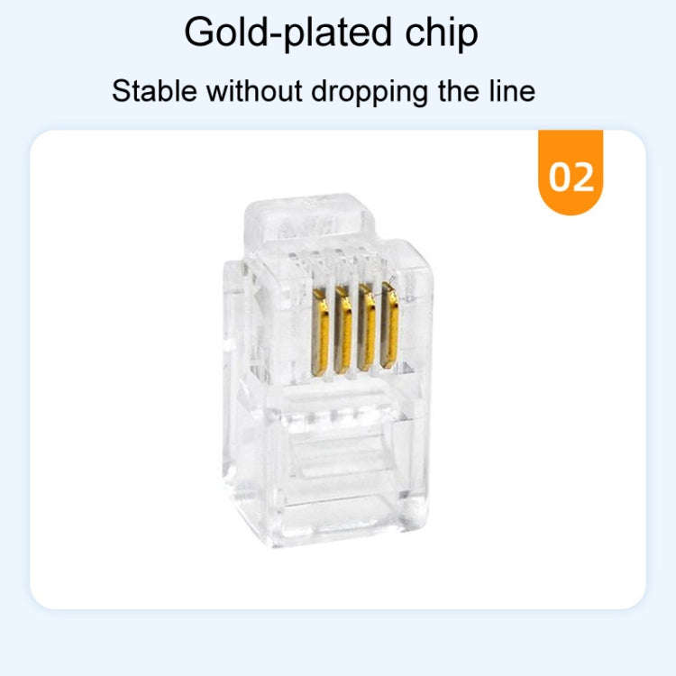 1000pcs /Pack 2-Pronged Gold-Plated 4P4C Telephone Crystal Heads 4 Core Handset RJ9 Cable Connector