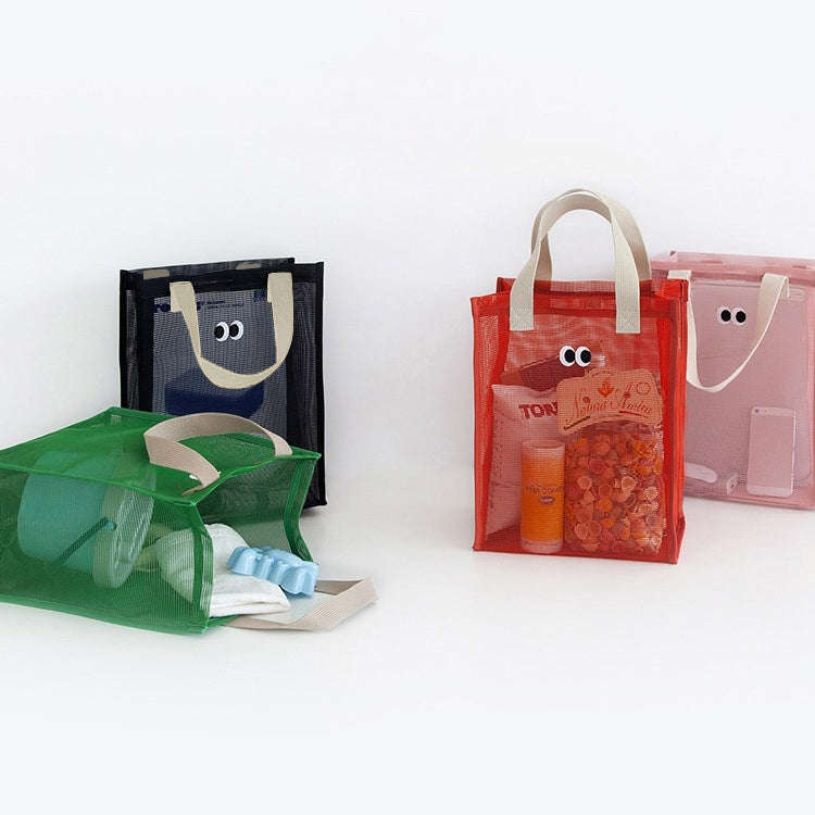 Mesh Portable Beach Bag with Cute Eyes Swimming Toiletry Storage Packet(Green)