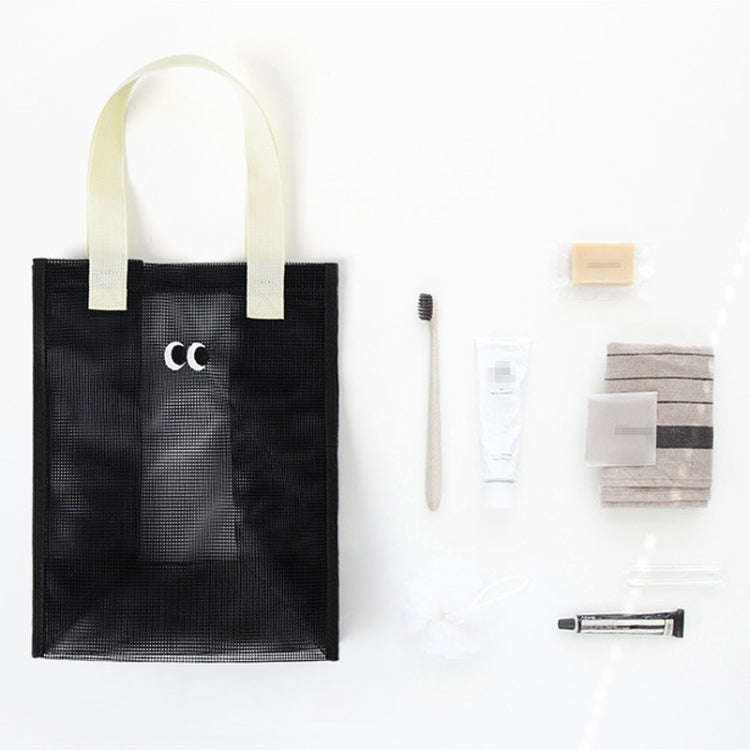 Mesh Portable Beach Bag with Cute Eyes Swimming Toiletry Storage Packet(Black)