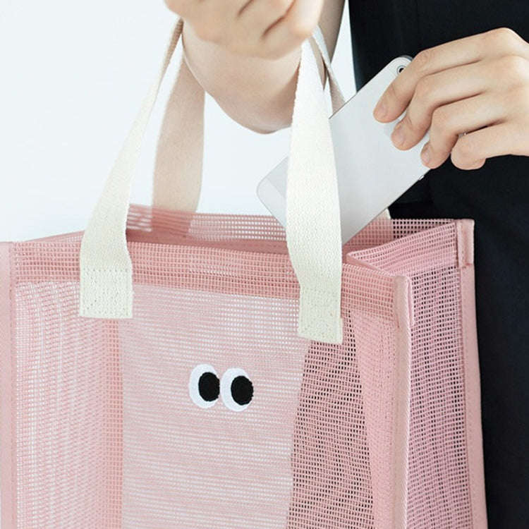 Mesh Portable Beach Bag with Cute Eyes Swimming Toiletry Storage Packet(Black)