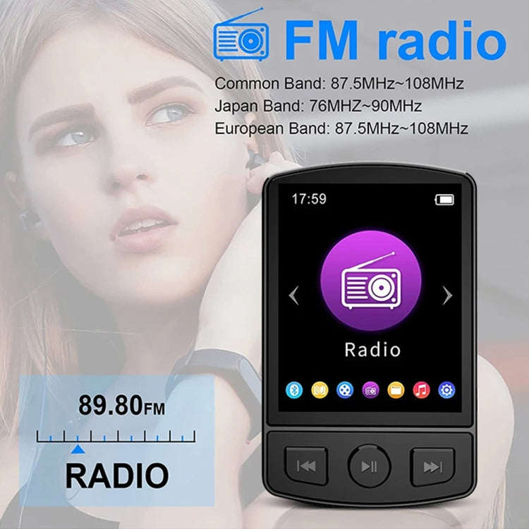 64GB 1.8-Inch Color Screen Recording MP3/MP4 Sports Bluetooth Walkman With Back Clip