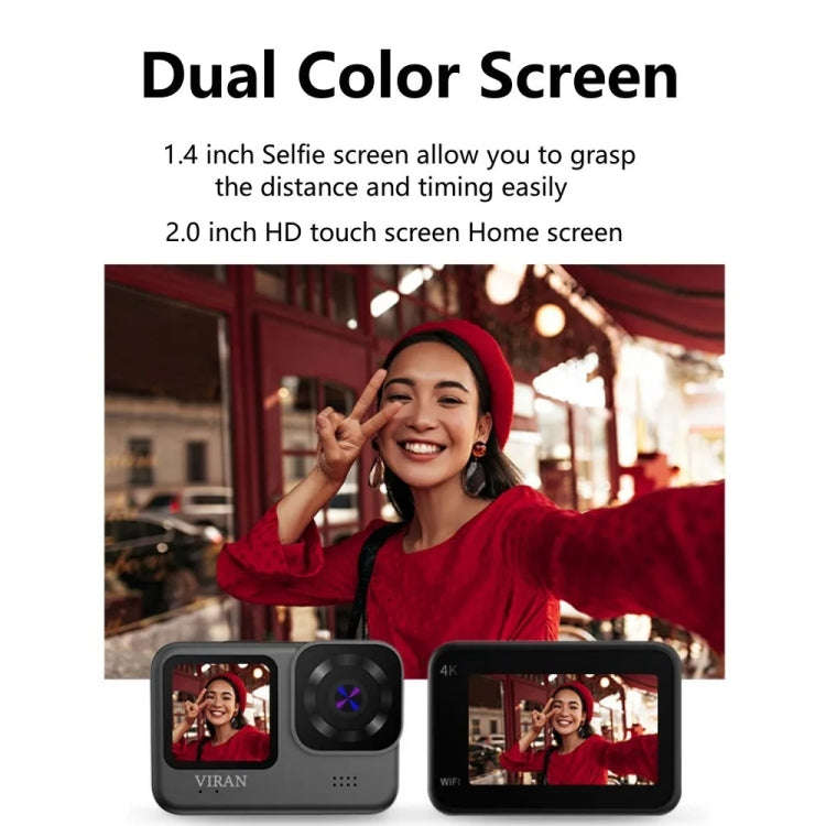 VIRAN V9 4K Dual Color Screen Diving Anti-Shake Action Camera Outdoor Cycling Travel Recorder(Round)