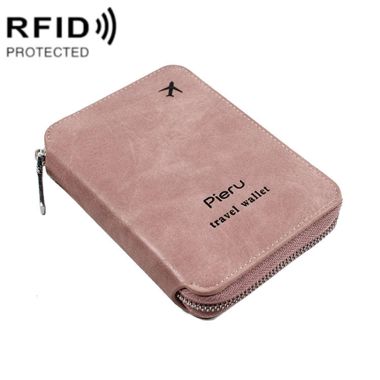RFID Anti-theft Large Capacity Zipper Passport Bag Multifunctional Travel Document Storage Bag(Pink)