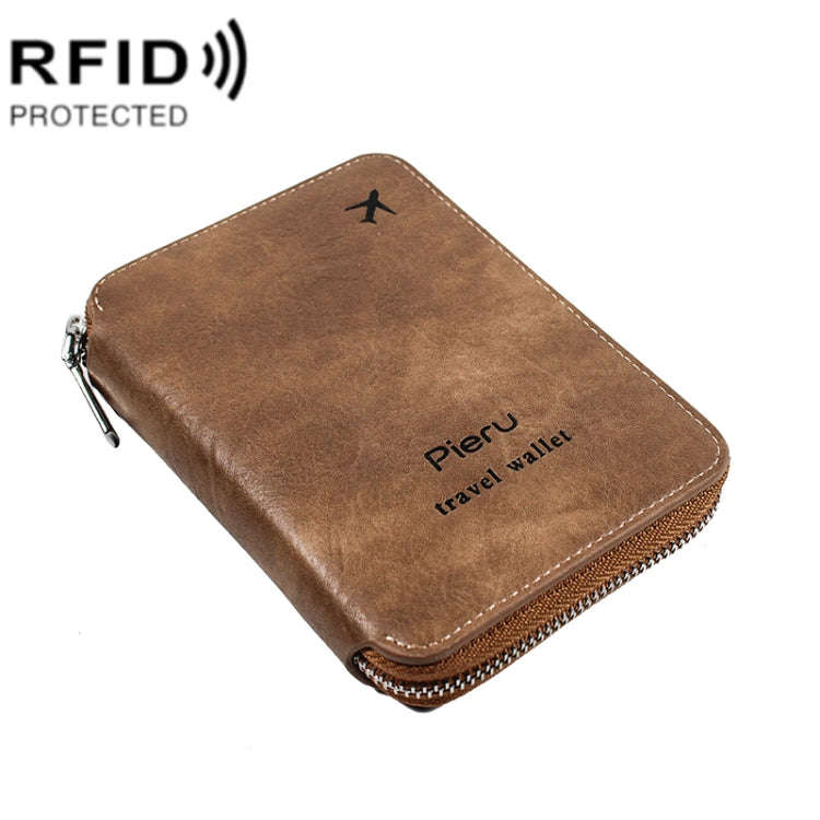 RFID Anti-theft Large Capacity Zipper Passport Bag Multifunctional Travel Document Storage Bag(Br...