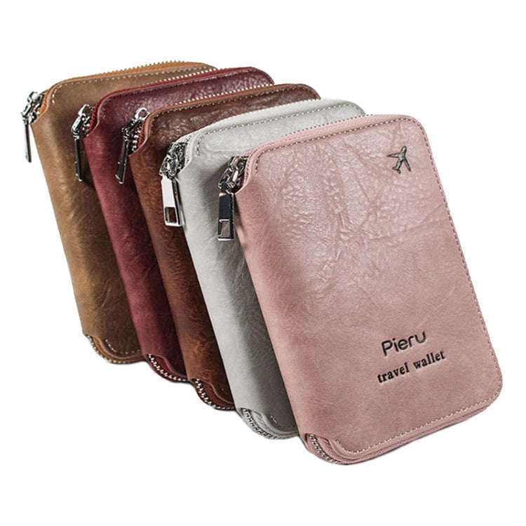RFID Anti-theft Large Capacity Zipper Passport Bag Multifunctional Travel Document Storage Bag(Br...