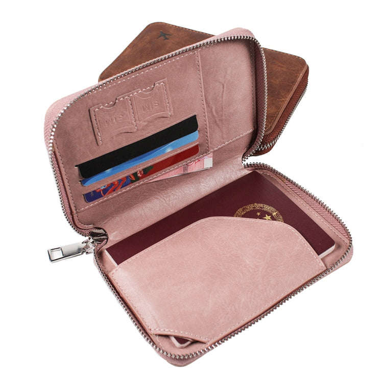 RFID Anti-theft Large Capacity Zipper Passport Bag Multifunctional Travel Document Storage Bag(Br...