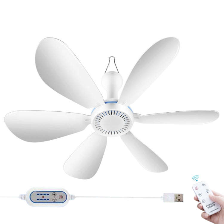 USB Home Dormitory Mute High Wind Power Mini Fan Six Blade Small Ceiling Fan, Style: Fan+Remote C...