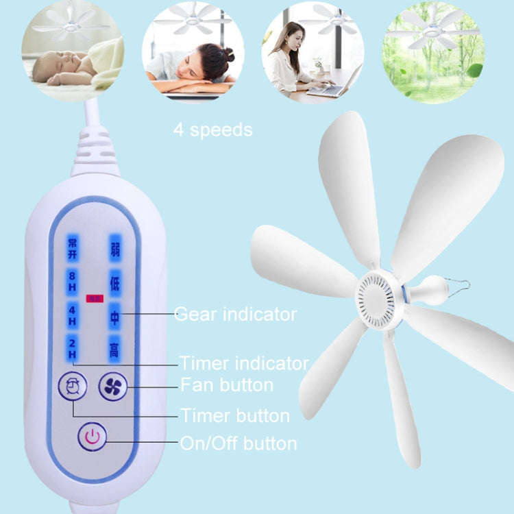 USB Home Dormitory Mute High Wind Power Mini Fan Six Blade Small Ceiling Fan, Style: Fan+Remote C...