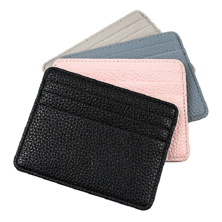 Lychee Pattern Multi-Card Slot Mini Card Holder Ultra-thin Coin Purse(Blue)