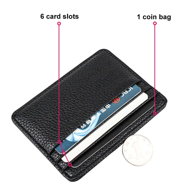 Lychee Pattern Multi-Card Slot Mini Card Holder Ultra-thin Coin Purse(Blue)
