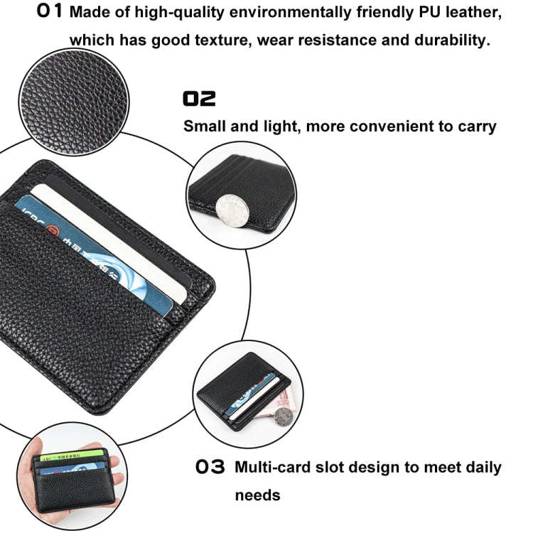 Lychee Pattern Multi-Card Slot Mini Card Holder Ultra-thin Coin Purse(Black)
