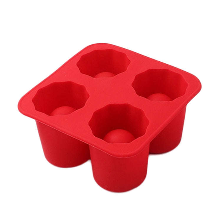 Four Hole Ice Cup Silicone Mold Compartment Cylindrical Coke Whiskey Ice Cube Maker Mold(Red)