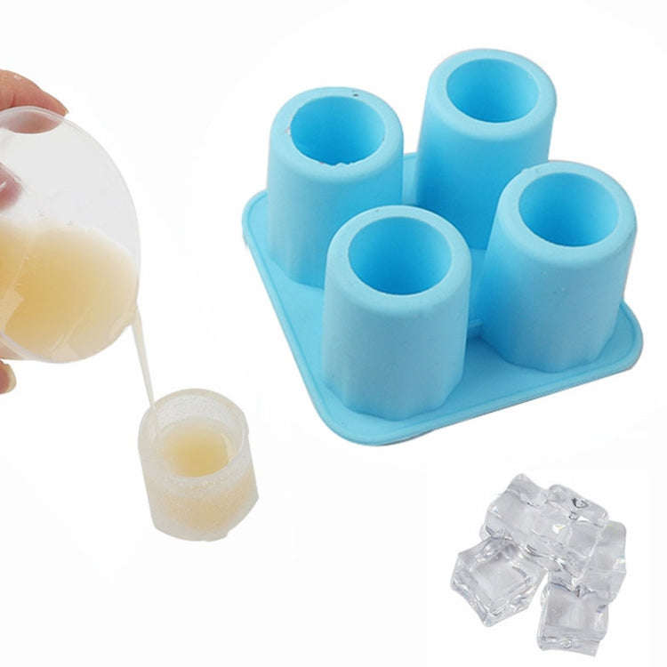 Four Hole Ice Cup Silicone Mold Compartment Cylindrical Coke Whiskey Ice Cube Maker Mold(Blue)