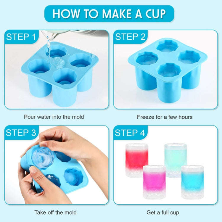Four Hole Ice Cup Silicone Mold Compartment Cylindrical Coke Whiskey Ice Cube Maker Mold(Red)