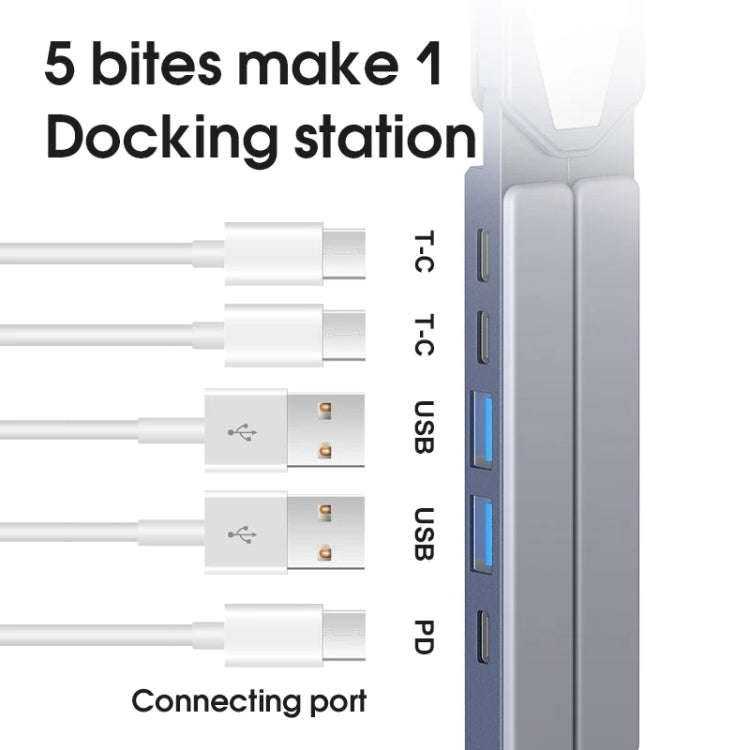 XY-1 5-In-1 Laptop Docking Station Stand Increased Folding Heat Dissipation HUB Bracket(Gray)