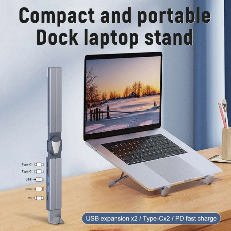 XY-1 5-In-1 Laptop Docking Station Stand Increased Folding Heat Dissipation HUB Bracket(Gray)
