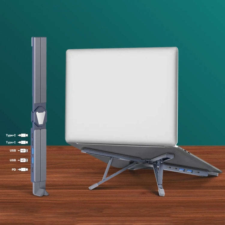 XY-1 5-In-1 Laptop Docking Station Stand Increased Folding Heat Dissipation HUB Bracket(Gray)