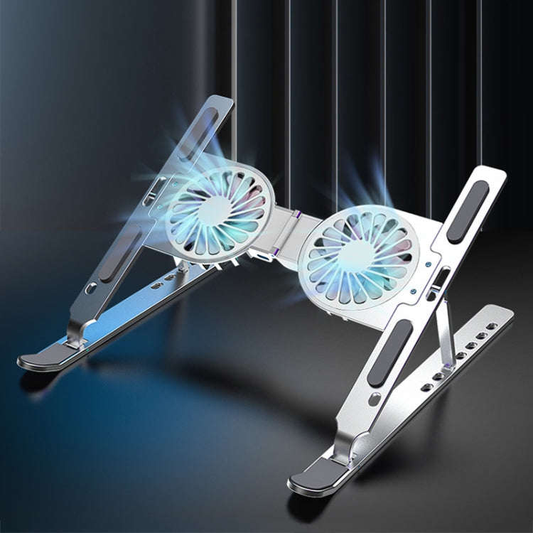 C9 Pro RGB Ambient Light Foldable Fan Cooling Laptop Aluminum Alloy Heightening Stand, Color: Gray