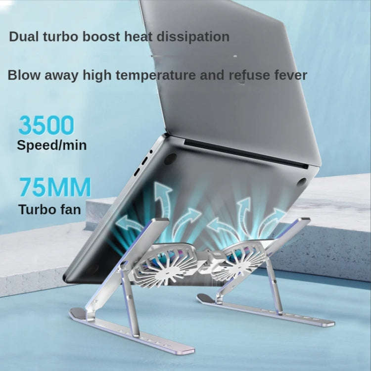 C9 Pro RGB Ambient Light Foldable Fan Cooling Laptop Aluminum Alloy Heightening Stand, Color: Silver