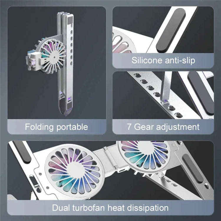 C9 Pro RGB Ambient Light Foldable Fan Cooling Laptop Aluminum Alloy Heightening Stand, Color: Silver