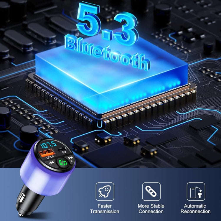 48W PD Fast Charging Car Bluetooth MP3 Player Ambient Light(Black)