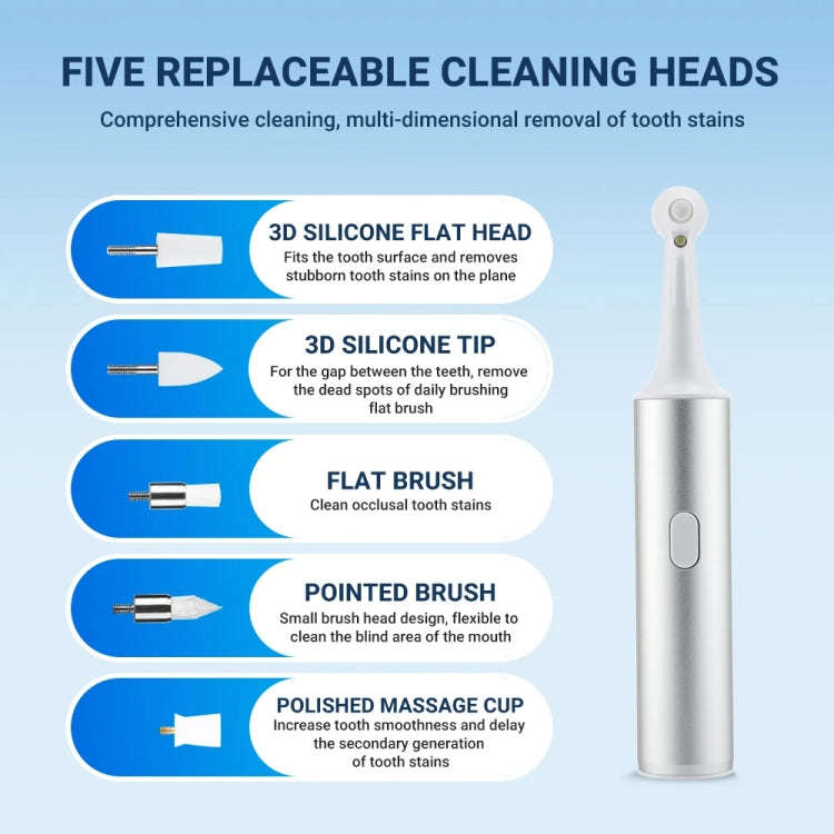 5 In 1 Electric Tooth Polisher USB Rechargeable Dental Scaler Toothbrush(M15 Silver)