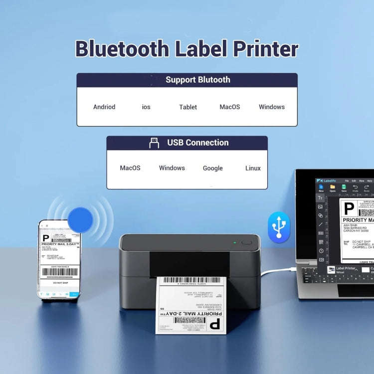 Phomemo PM245-BT Bluetooth Shipping Label Printer Support Labels Width  1- 4.6 Inch(UK Plug)