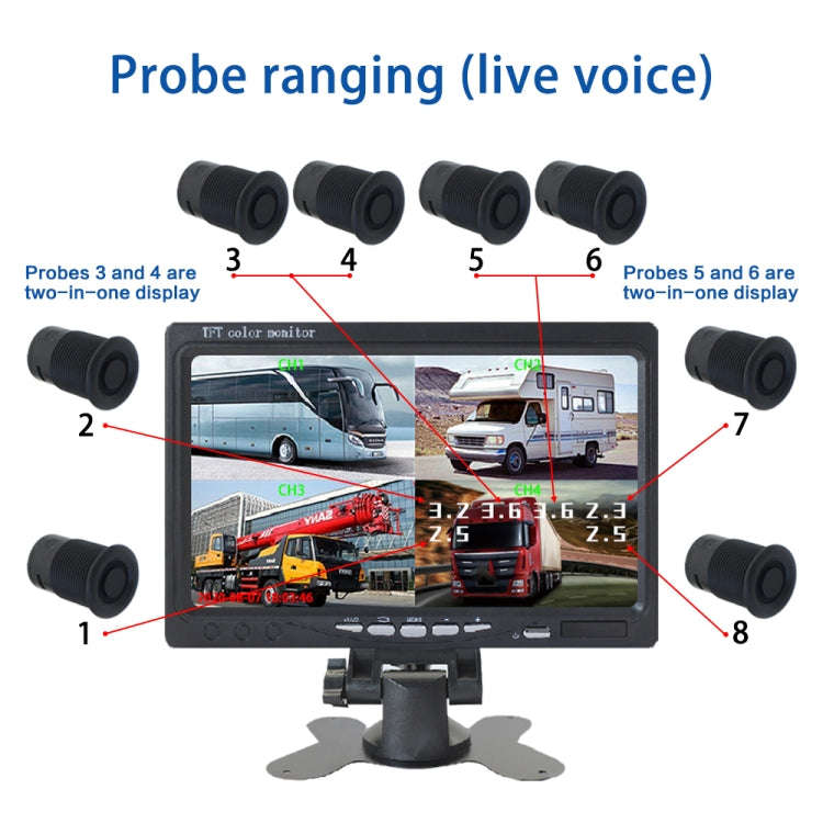 7 Inch Four-Way Monitor With Reverse Detection Digital Radar(PZ905)
