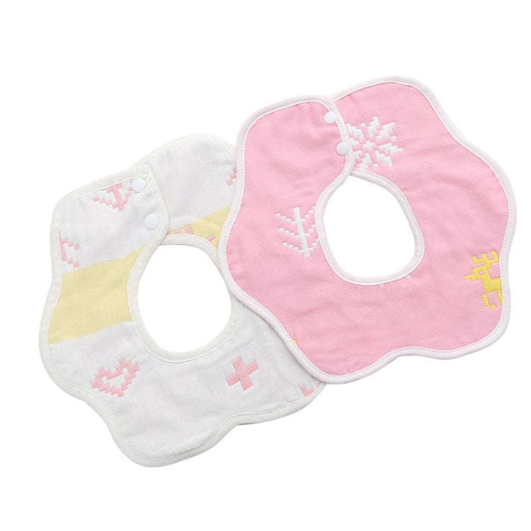 2pcs Dual Sided Newborn Baby Petal Waterproof Bib Six Layers Gauze Cotton Plum Bib, Style: Random...