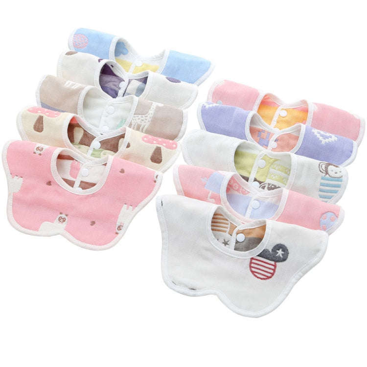 2pcs Dual Sided Newborn Baby Petal Waterproof Bib Six Layers Gauze Cotton Plum Bib, Style: Random...